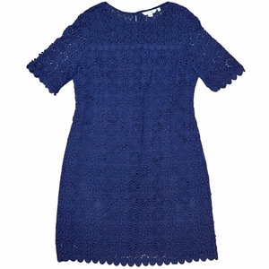 Boden Navy Lace Mini Dress 10R Scalloped Hem Keyhole Back Lined Cotton
